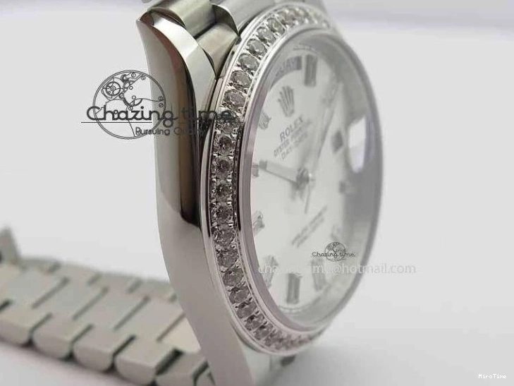 MiroTime 0116 Minimalist Day Date 40mm SS BP Maker Best Edition Diamond Bezel Silver Dial On SS Bracelet A 3697